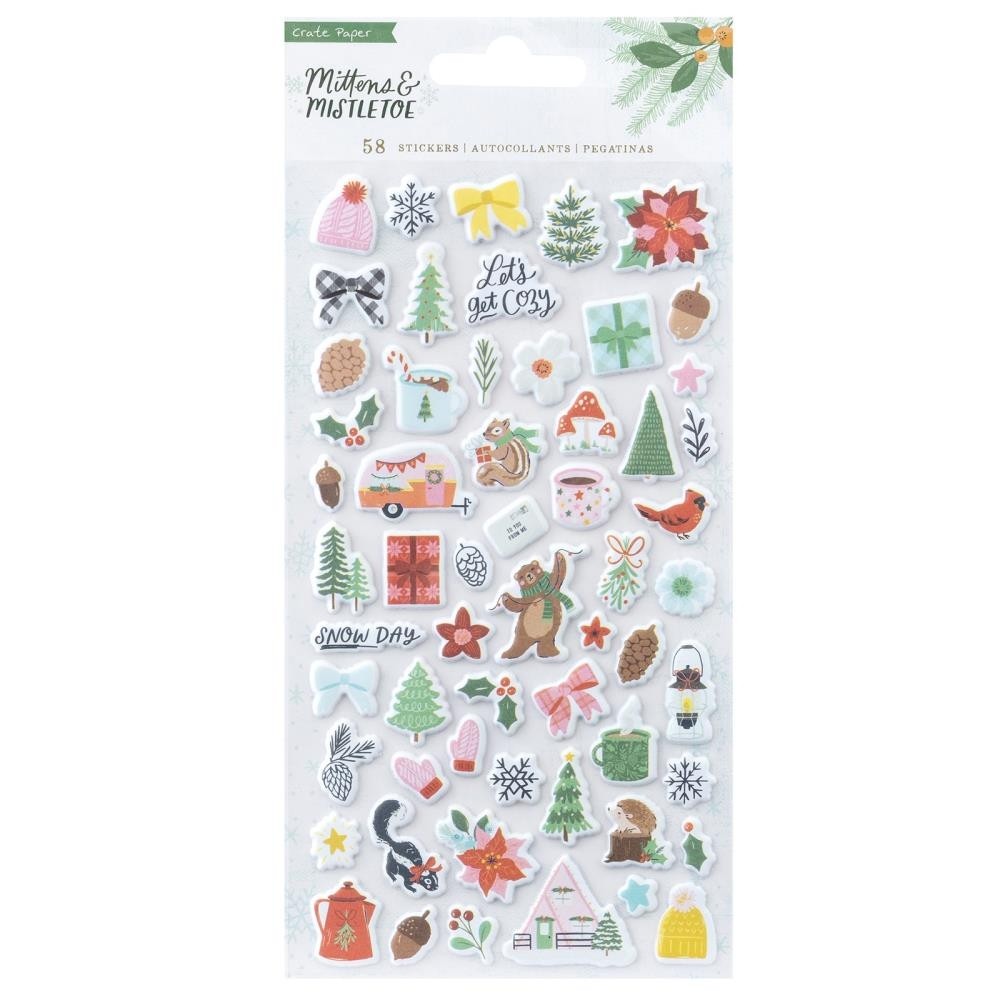 Mittens & Mistletoe Puffy Stickers 58/Pkg