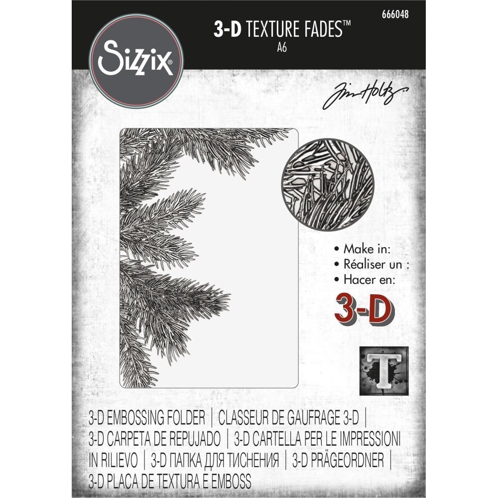 Sizzix 3D Texture Fades Embossing Folder By Tim Holtz - Pine Branches 666048