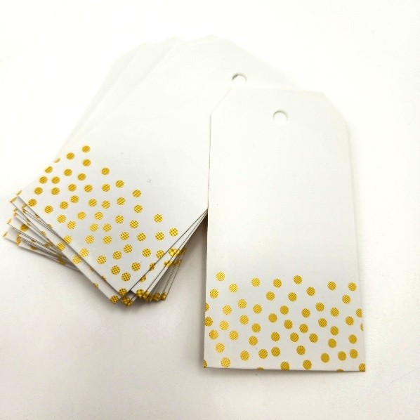 Paper Tags: White with YELLOW Polka Dots, 2 x 3 inches 