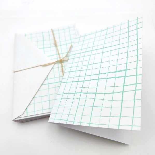 Mint Grid 4bar Notecards w/envelopes