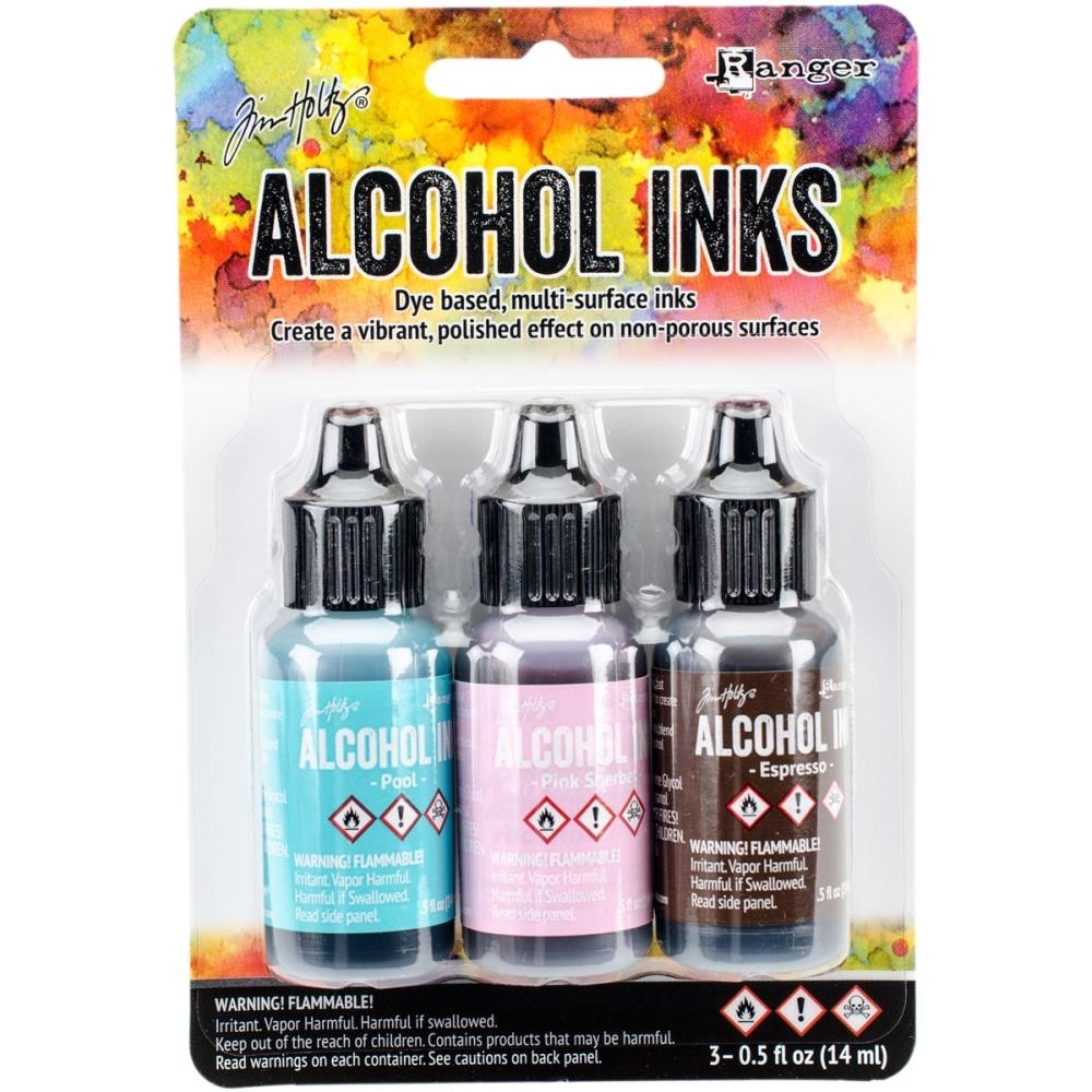 Tim Holtz Alcohol Ink .5oz 3/Pkg Retro Cafe-Pool/Pink Sherbert/Espresso TAK 52562