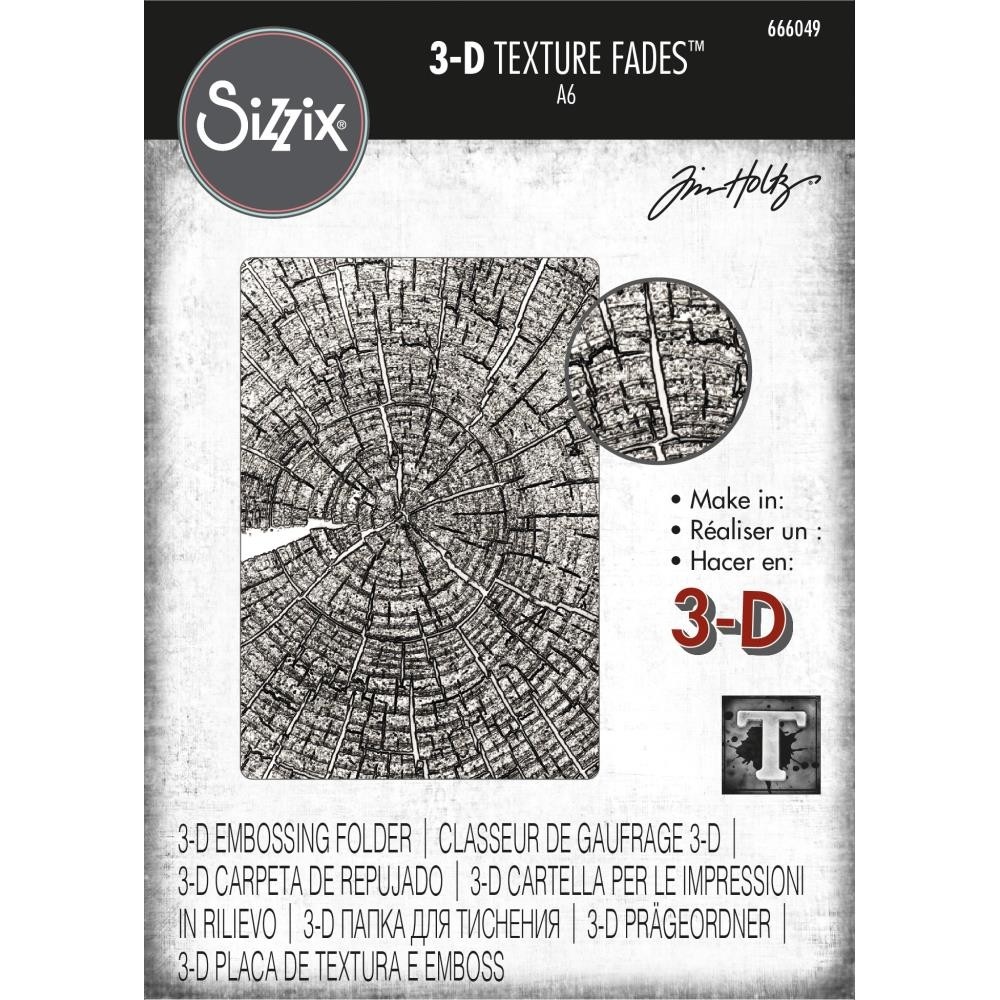 Sizzix 3D Texture Fades Embossing Folder By Tim Holtz - Tree Rings 666049