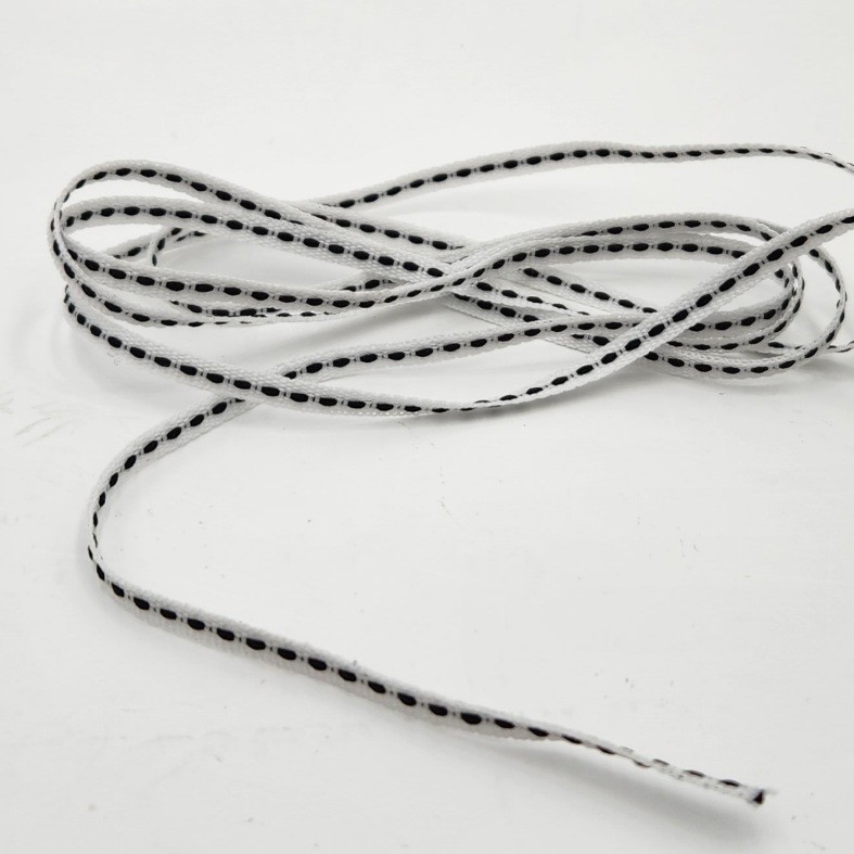 1/8 inch white with black stitch ribbon