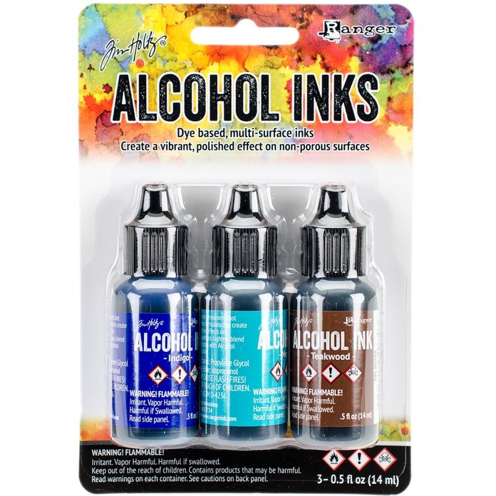 Tim Holtz Alcohol Ink .5oz 3/Pkg Mariner-Indigo/Mermaid/Teakwood TAK 40866