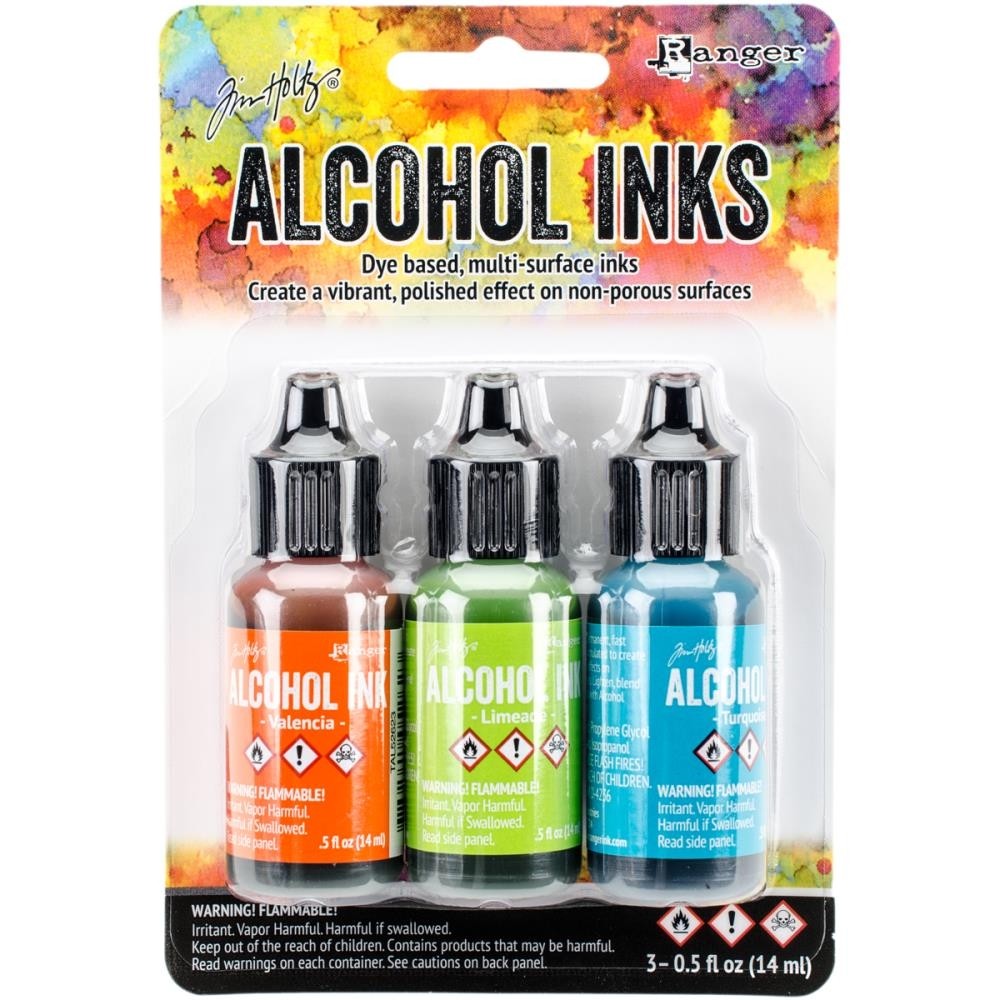 Tim Holtz Alcohol Ink .5oz 3/Pkg Spring Break-Valencia/Limeade/Turquoise TAK 52555