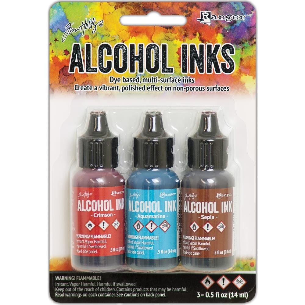 Tim Holtz Alcohol Ink .5oz 3/Pkg Rodeo-Crimson/Aquamarine/Sepia TAK 58755
