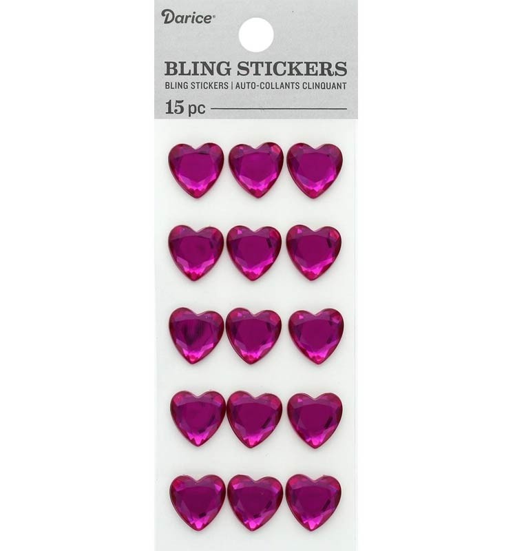 Heart Bling Stickers, hot pink