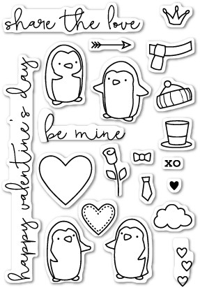 Be Mine Penguins clear stamp set CL417