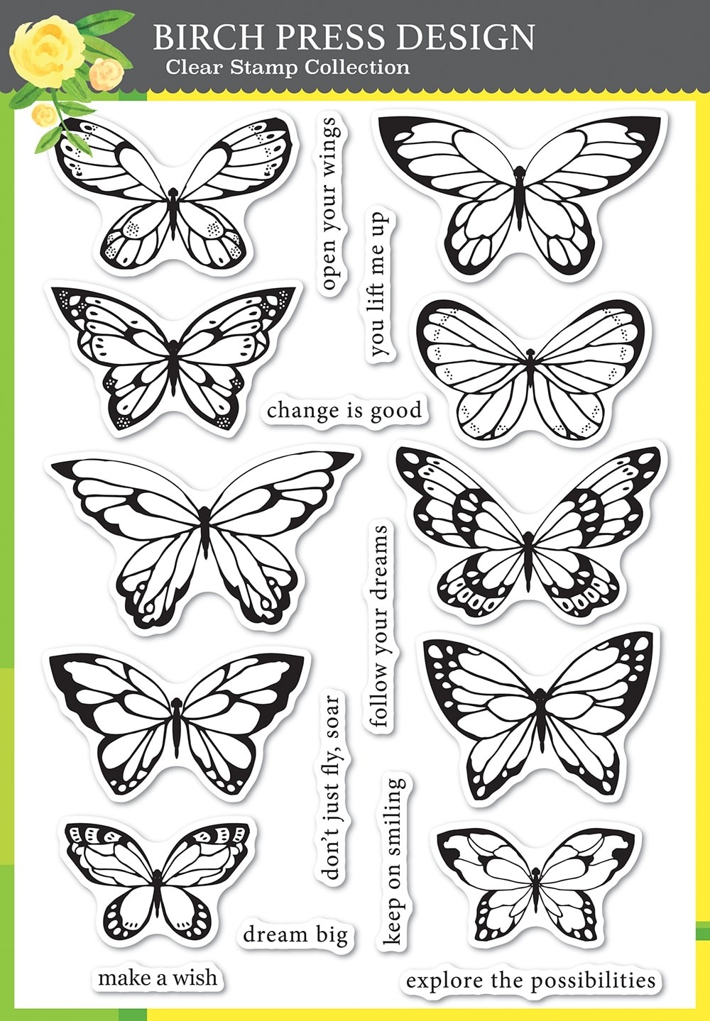 Birch Press Lovely Butterflies clear stamp set plus die CL8150D