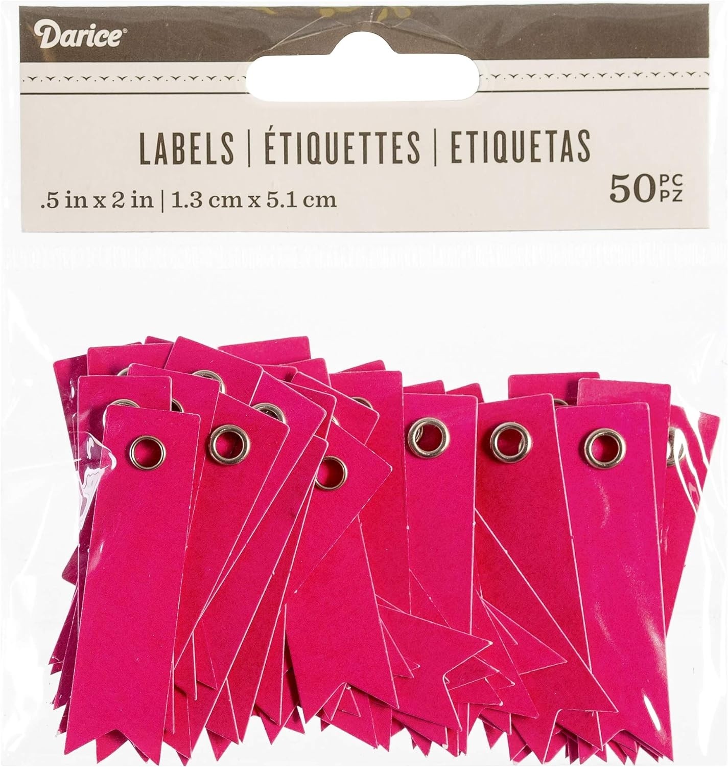 Darice Fuchsia Eyelet Label Tags, Pink, 50 Piece