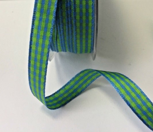 3/8 Inch Checkered Ribbon with Woven Edge Blue/Green