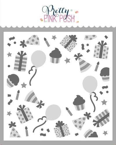 Pretty Pink Posh Layered Birthday Wreath Stencil (3 layer) 