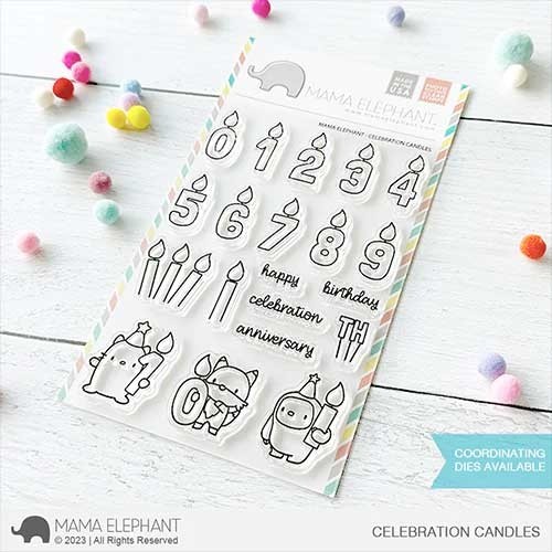 Mama Elephant Celebration Candles Stamps and dies