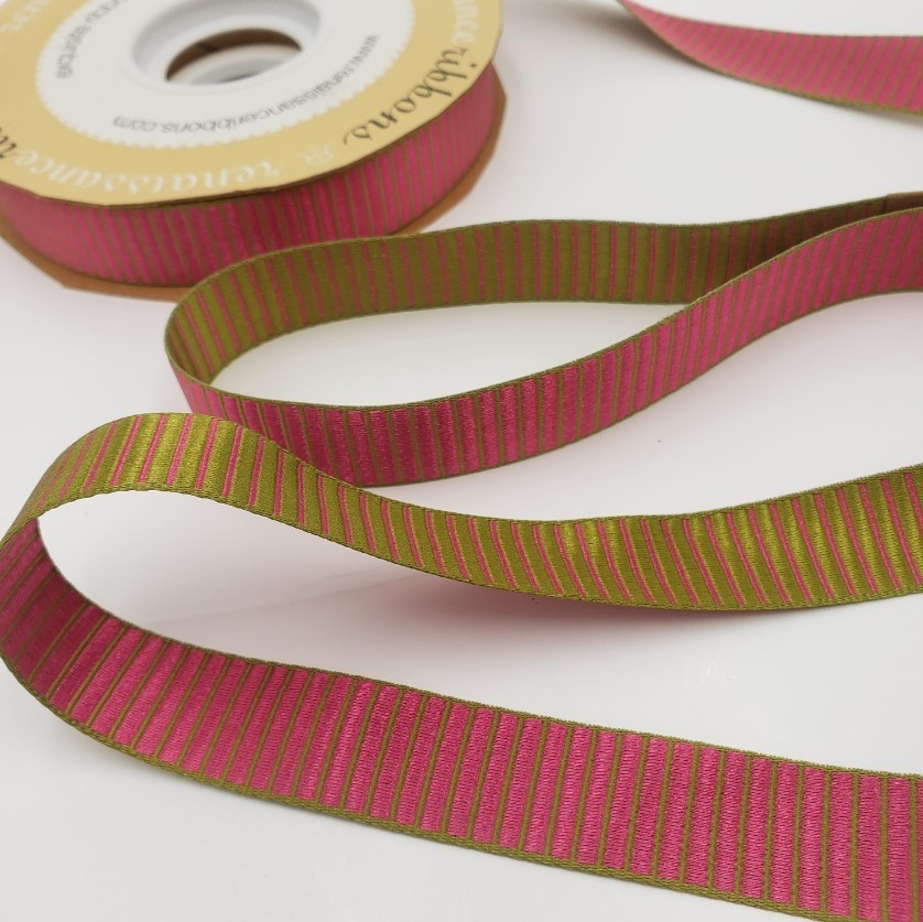 Reversible striped satin Ribbon Trim pink/green - 5/8"