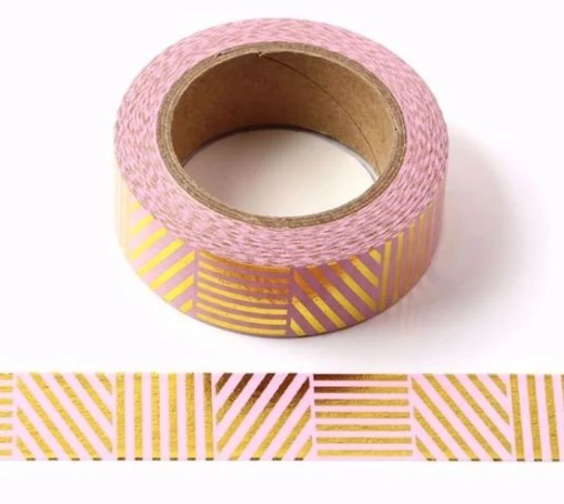 pink and gold foil stripe washi tape