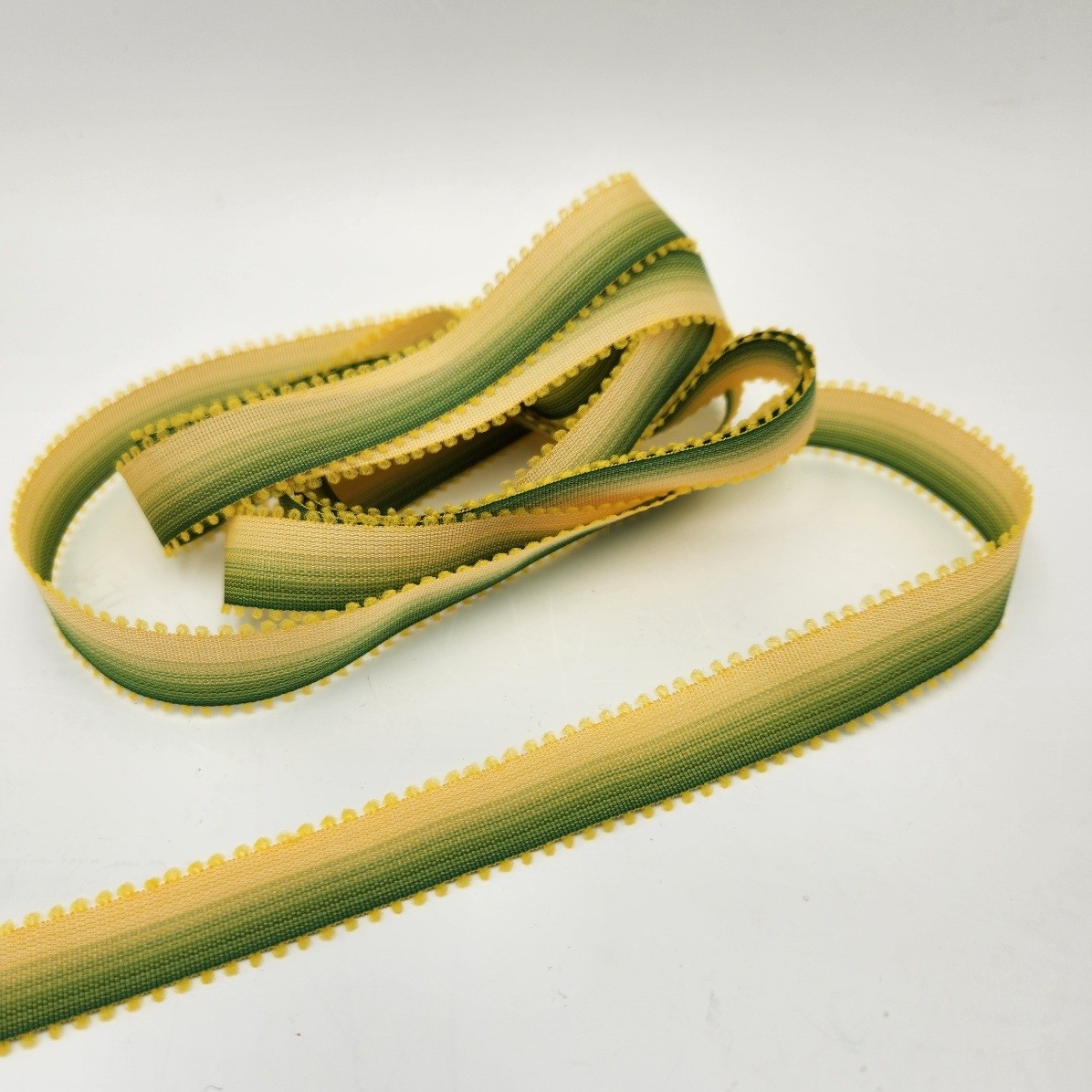 May Arts Green and Yellow ombre ribbon with decorative edge