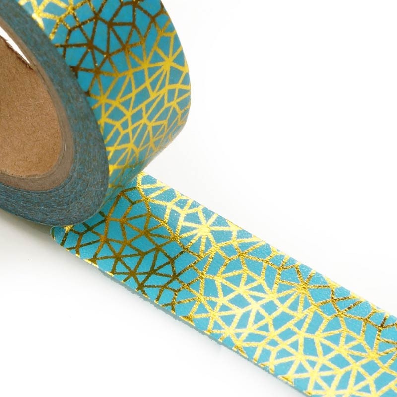 Turquoise With Gold Lines Washi Tape